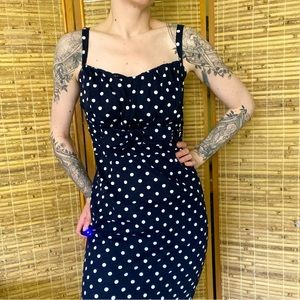 Navy blue and polka dot Stop Staring dress. Size L.